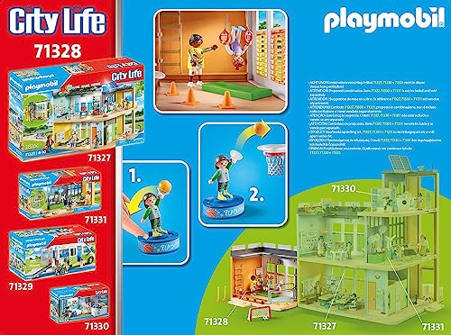 PLAYMOBIL City Life 71328 Extension Gym, gym extension with basketball hoop, slalom poles, soccer goal, tennis accessories, and more, toy for children aged 4 and up