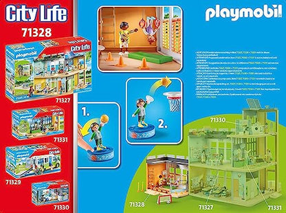 PLAYMOBIL City Life 71328 Extension Gym, gym extension with basketball hoop, slalom poles, soccer goal, tennis accessories, and more, toy for children aged 4 and up