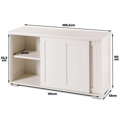 COSTWAY sideboard, kitchen cabinet with sliding doors & adjustable shelves, buffet cabinet storage cabinet, serving cabinet for kitchen, dining room, living room, 107 x 33 x 60 cm, wood, cream white.