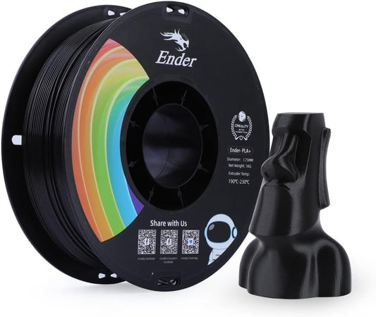 Creality Ender PLA+ filament for 3D printers, 1.75mm 3D printing filament, 1kg spool, dimensional accuracy +/- 0.02mm, compatible with most FDM 3D printers Black