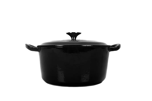 Real Work Dutch oven made of cast iron with enamel coating, cast iron pot, roaster with lid, round bread baking pot, suitable for ovens, grills, BBQs and induction, black, 3.5 L, Ø 22.5 cm, Large