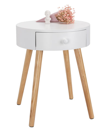 WOLTU bedside table set of 2 nightstands with drawer, legs, made of wood, MDF, white, 38x38x48cm (WxDxH), TS51ws-2