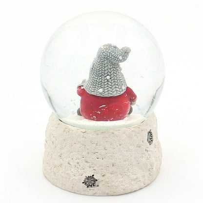 Deco Heroes 24 snow globe Christmas elf with gray hat on white base, L / W / H / Ø ball 6.5 x 6.5 x 8.8 cm Ø 6.5 cm