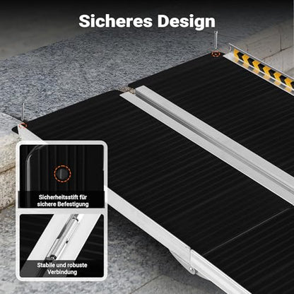Wiltec wheelchair ramp double foldable 152cm 270kg, mobile access ramp with non-slip surface as roll ramp, aluminum suitcase ramp
