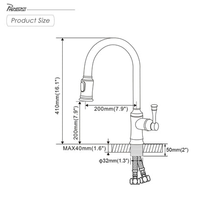 PHASAT Kitchen Faucet Pull Out Sprayer Sink Faucet with 360° Swivel 2 Functions for Kitchen, Oil Rubbed Bronze KZ06