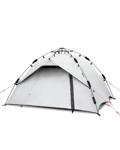 qeedo Quick Ash Dark Series seconds tent completely darkened inside, waterproof, light & robust - camping tent for 2 people, dome tent with small awning, mosquito net & quick setup system