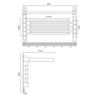 Görbach Aluminum Towel Rack for Bathroom with 6 Hooks, Wall Mounted Towel Bar Shelf for Kitchen, Toilet, Wardrobe, and Bathroom Accessories Set 40cm, Silver (7-40SS)