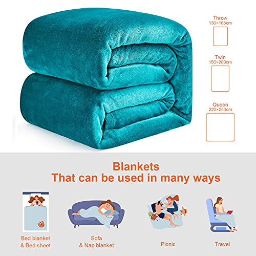EHEYCIGA Fleece Blanket, King Size Flannel Blanket, Couch, Blue Green, 228 x 274 cm, Microfiber, Soft, Cozy, Lightweight Luxury Blanket.