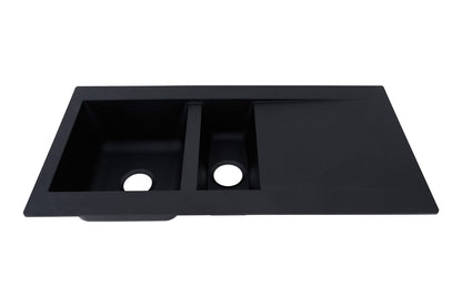 Respekta Denver Mineralite Composite Sink in Black / 1 Bowl Inset Sink in 100 x 50 cm / Sink suitable for base cabinets from 60 cm wide