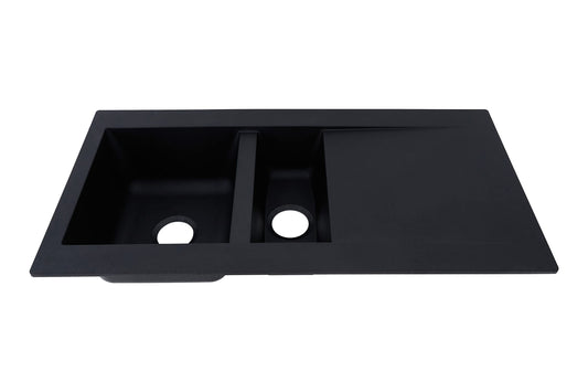 Respekta Denver Mineralite Composite Sink in Black / 1 Bowl Inset Sink in 100 x 50 cm / Sink suitable for base cabinets from 60 cm wide