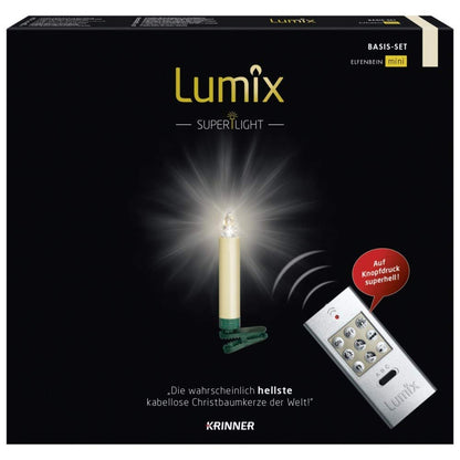 Lumix® LED wireless Christmas tree candles Superlight Mini 12-piece basic set Warm White incl. remote control 4h automatic switch-off function Ivory 9cm 75522