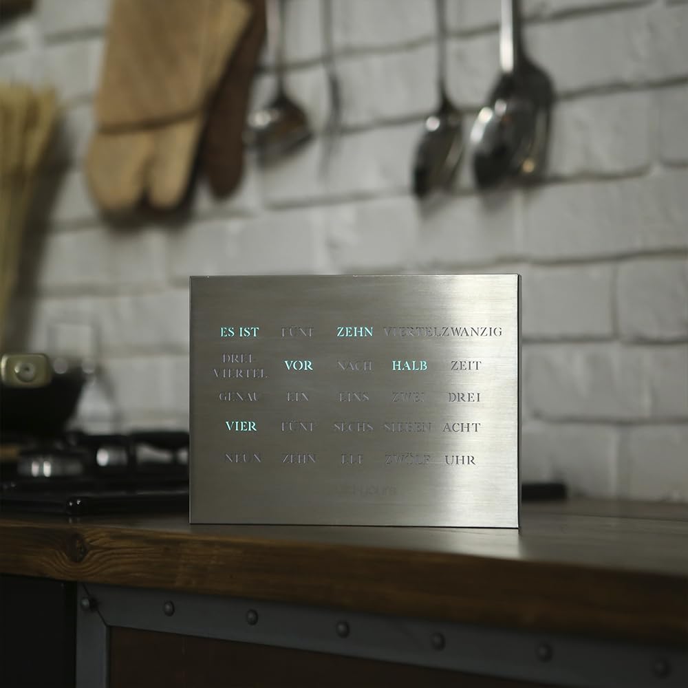 build-your-own BoxClock Stainless Steel - The word clock for your desk - LED desk clock - Elegant office clock made of brushed stainless steel