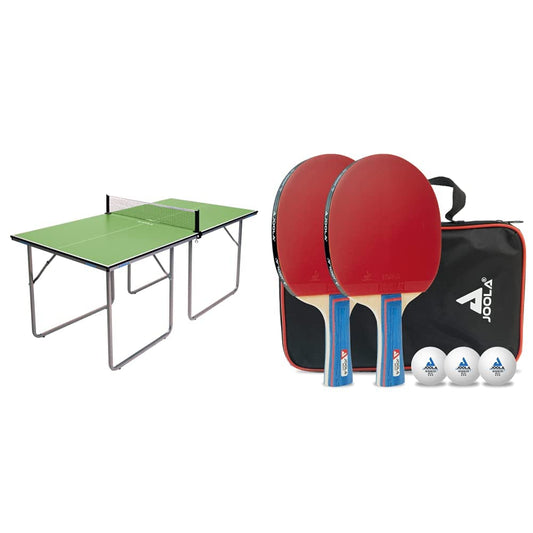 Joola Unisex - Adult Midsize Table Tennis Table 19115, green, 168x84x76 & 54820 Table Tennis Set Duo Including 2 table tennis rackets+3 table tennis balls+1 storage bag, Multicolor, OneSize