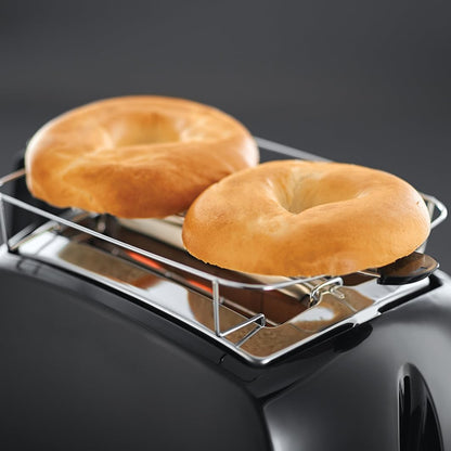 Russell Hobbs Toaster [for 2 slices] Textures+ (extra wide toast slots, including bun rack & integrated toast tongs, 6 browning levels + defrost & reheat function, 850W) 22601-56