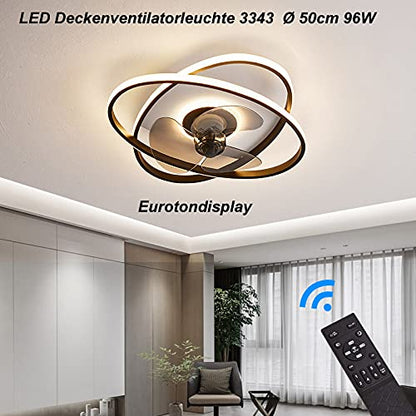 Ceiling fan with LED lighting Ceiling lamp Fan 3343 black Ø 50cm 96W with remote control Light color/brightness adjustable dimmable LED ceiling light fan light ceiling