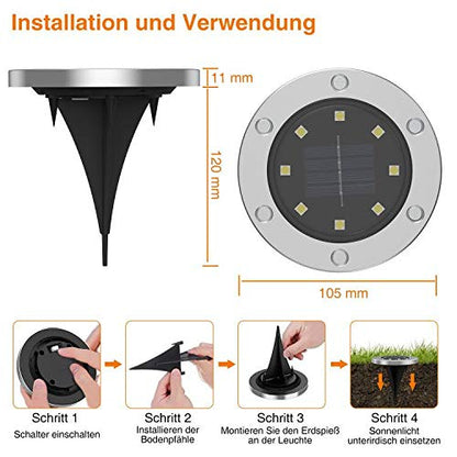 Infray solar lights for garden, solar ground lights with 8 LEDs, outdoor solar lamps IP65 waterproof, solar pathway lights cold white 8 pack.