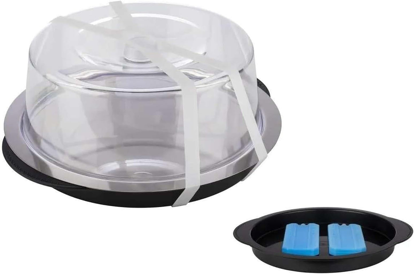 APS 9094 Thermo Tray Set, set consists of 1 sturdy bowl, 1 stainless steel tray, 2 cooling packs, 1 lid, Ø 30 cm, height 15 cm, black.