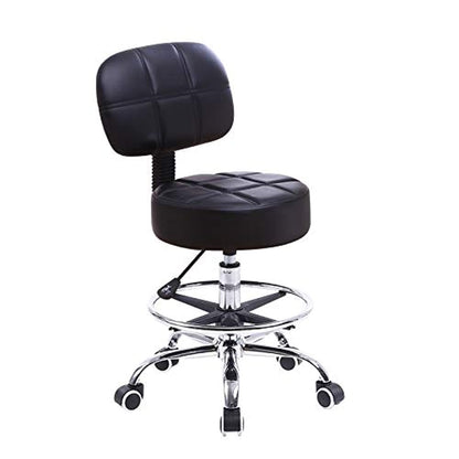 KKTONER rolling stool work stool with backrest adjustable height 53-68cm salon stool PU leather black