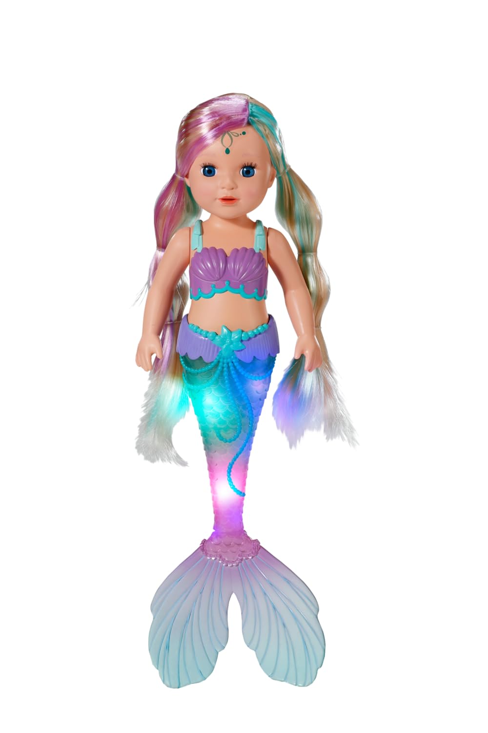 BABY born Mermaid 43cm, doll with long hair to style and light-up tail, for children ages 3 and up, batteries required, 837351 Zapf Creation.