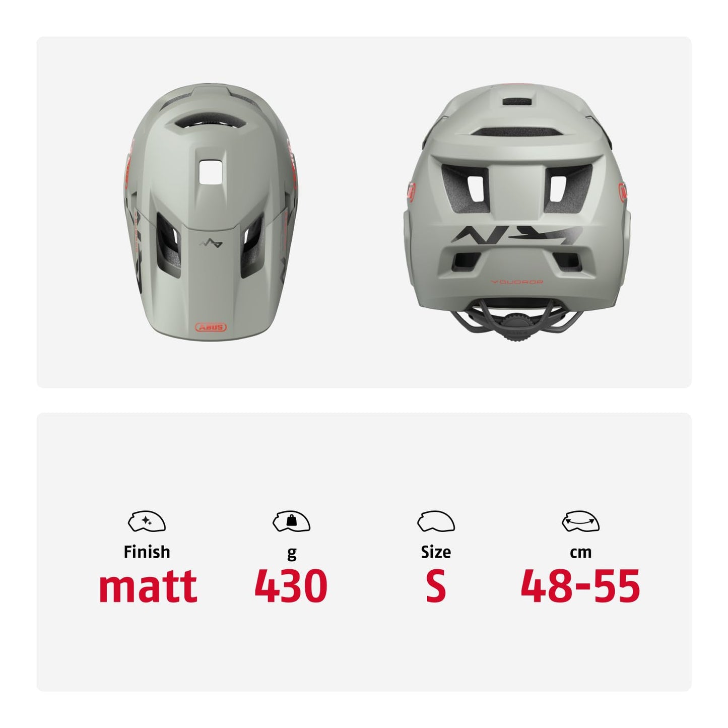 ABUS MTB helmet YouDrop FF - Fullface helmet for kids and teenagers - perfect for getting into mountain biking - with removable chin guard - Grey, Size S
