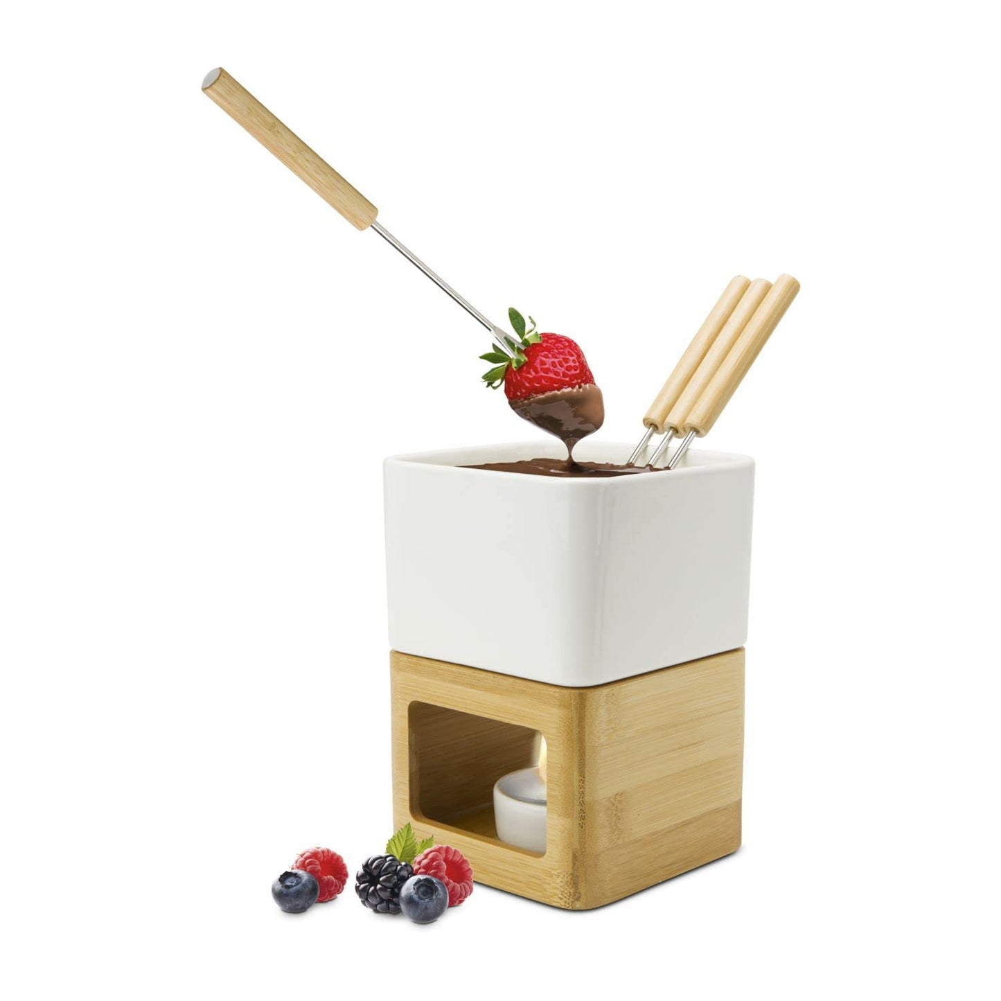 ROMINOX gift item chocolate fondue // Dolce with pot, burner, tealight holder, and 4 skewers in various shades of grey, also suitable for cheese or meat fondue; approx. 11 x 11 x 15 cm