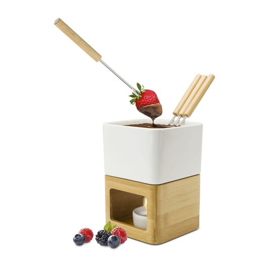 ROMINOX gift item chocolate fondue // Dolce with pot, burner, tealight holder, and 4 skewers in various shades of grey, also suitable for cheese or meat fondue; approx. 11 x 11 x 15 cm