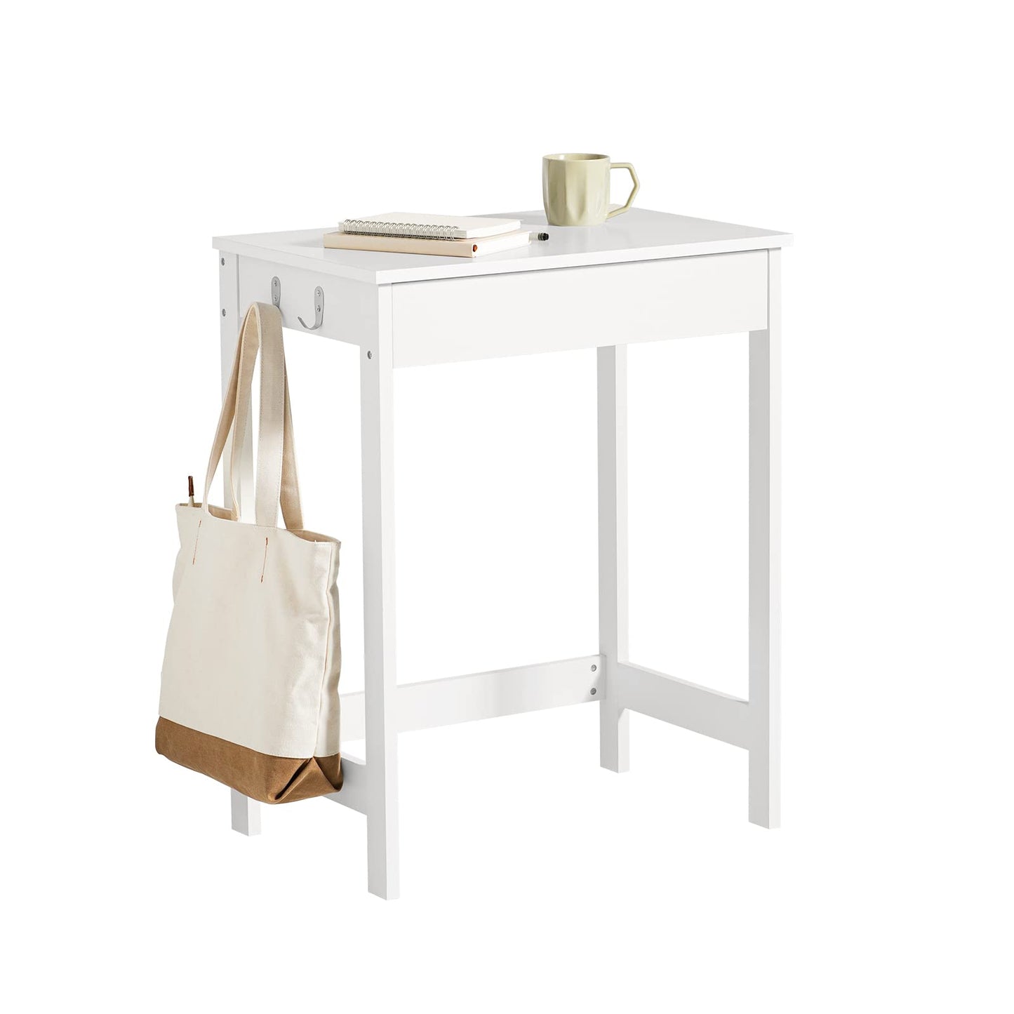 SoBuy Compact Desk Computer Desk with 1 Drawer and 2 Hooks Small Table for Home Office Workstation PC Desk Furniture for Study White 60x77x40cm FWT43-W