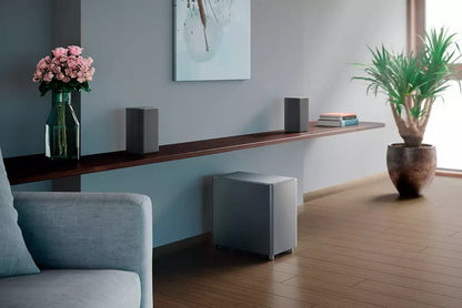 Philips TAW8506 Wireless Subwoofer, 20cm subwoofer for Philips TV, 300W max, Super Bass subwoofer for home cinema, DTS PlayFi, Dimensions: 24 x 39 x 40 cm, Silver design, TAW8506/10
