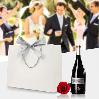 Gift bags with silver ribbon, luxurious gift bags for birthday, wedding, party, bridesmaid, bridal party, 32 x 24.9 x 9.9 cm, white, 8 pieces.