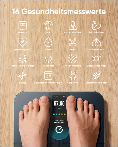eufy by Anker WiFi Fitness Tracking Smart Scale P3, smart scale with analysis, virtual 3D body model, digital scale with 16 measurements, heart rate, BMI, Bluetooth, with app
