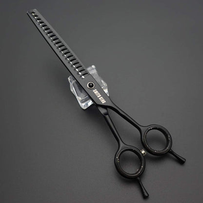7.0 inch Professional Dog Grooming Scissors Set Straight & Thinning & Curved & Chunker & Comb 5 pieces in 1 set for left-handed & right-handed black