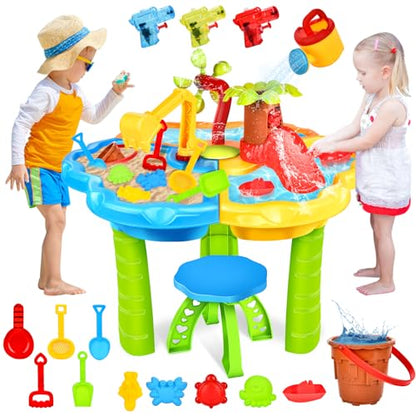 JONRRYIN Sand Water Table for Toddlers, 3-Tier Kids Sand Water Table Toy, Water Play Table Outdoor Beach Toy, Large Play Table Summer Water Toy for Boys (Dark Green)