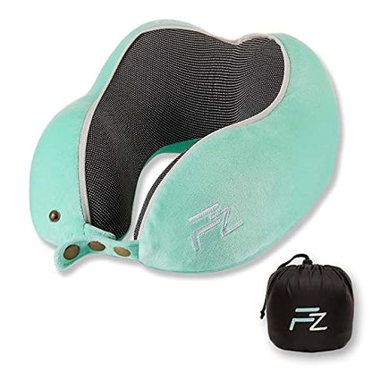 FLOWZOOM Kids Neck Pillow for Home Reading - Travel Pillow made of Memory Foam with extra soft pillowcase for kids aged 6+ - Comfy Kids Turquoise
