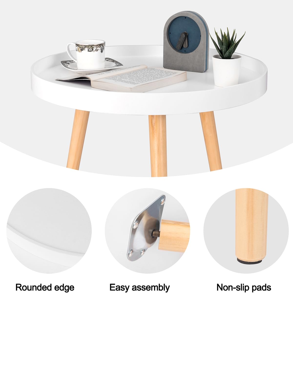 WOLTU small round side table coffee table flower stand bedside table solid wood Scandinavian design white 50 x 44cm (ø x H) TS143ws