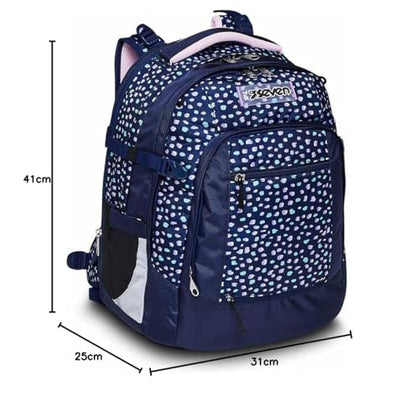Seven school backpack: ergonomic & expandable, with multiple compartments, school bag for girls & boys; sustainable fabric, with height adjustment system, perfect for high school & school, UPDOWN TWICE CHARMING PATCH