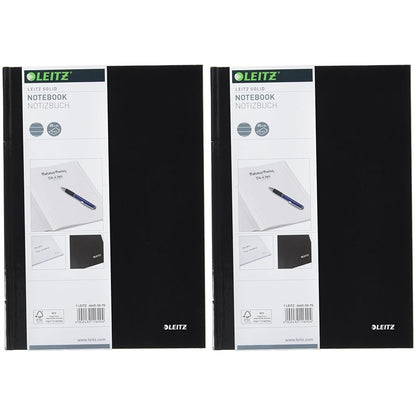 Leitz A4 Notebook, 80 Sheets, Hardcover, Lined Pages, Solid, Black, 46650095 (Pack of 2)