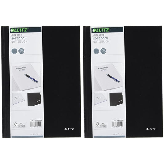 Leitz A4 Notebook, 80 Sheets, Hardcover, Lined Pages, Solid, Black, 46650095 (Pack of 2)