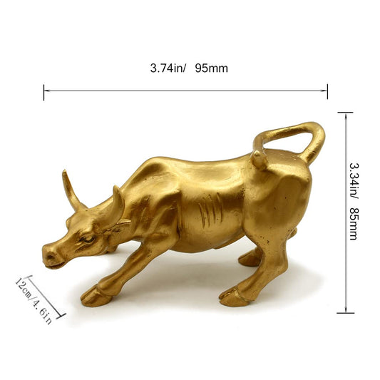 Sculpture, home decor, golden copper bull (Feng Shui) represents luck, wealth, brass bull figure COW01