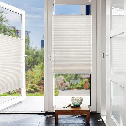 BelleMax Pleated Blind without drilling clamp fix, Beige 130x65cm (LxW), Easyfix translucent privacy and sun protection, blinds pleated roller with clamping bracket, folding blind for windows & doors.