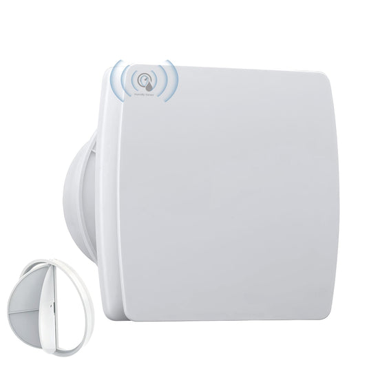 100mm Bathroom Exhaust Fan with Humidity Sensor, Quiet Window Ventilation Fan, Exhaust Wall Fan with Backdraft Damper, Window Mounting Ring, Temperature-Humidity Sensor for Kitchen and Bathroom.