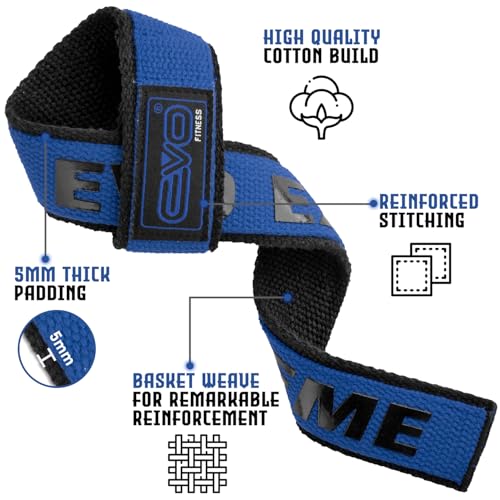 EVO Fitness lifting straps are perfect for bodybuilding and intense workouts like deadlifts. They are suitable for both men and women. Get yours in blue today!