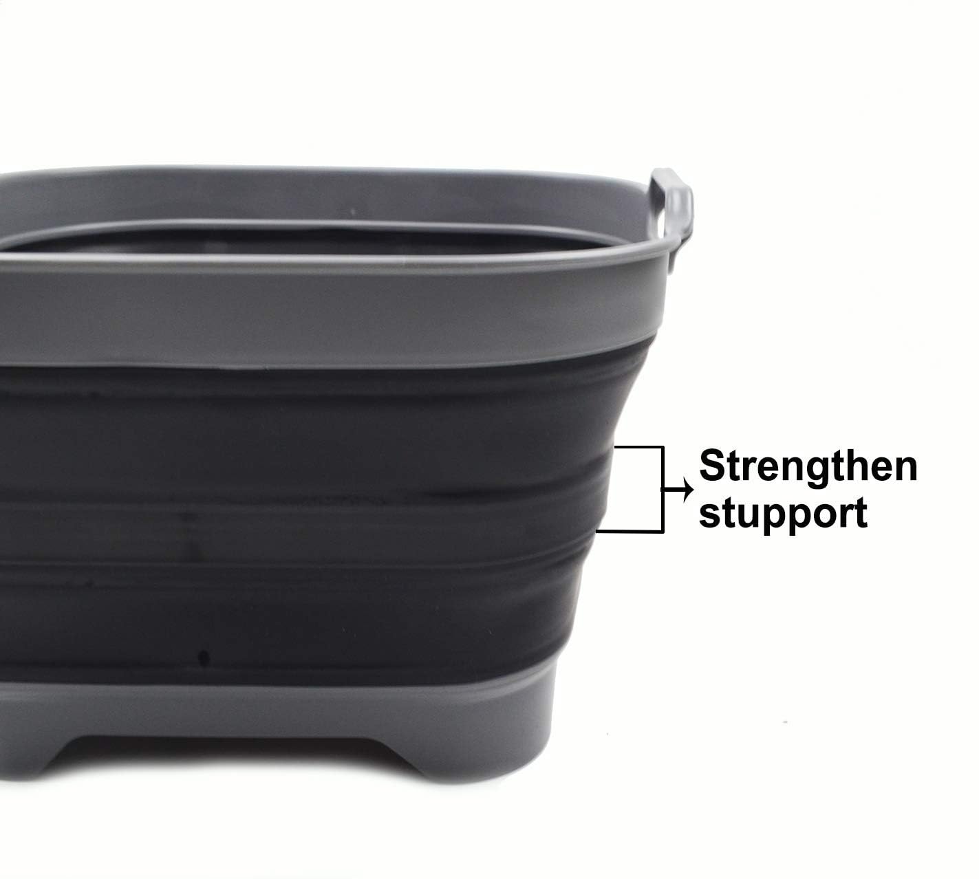 SAMMART TPE and Polypropylene, 10 liters collapsible wash basin with drain plug - Portable dishwashing tub - Space-saving kitchen storage compartment (Gray/Black, 1)