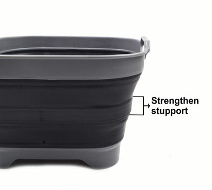 SAMMART TPE and Polypropylene, 10 liters collapsible wash basin with drain plug - Portable dishwashing tub - Space-saving kitchen storage compartment (Gray/Black, 1)