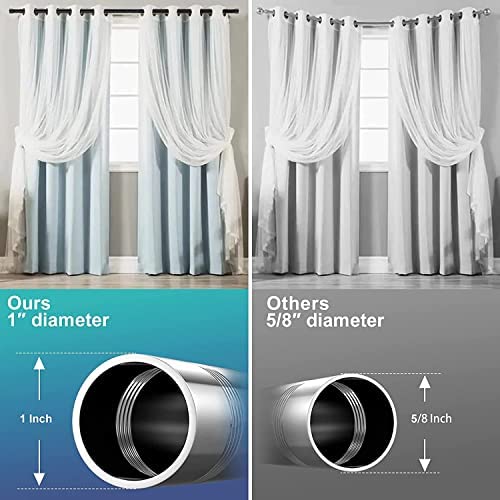Curtain rod, 76-450 cm curtain rod for windows with round end cap, single rod with stainless steel finials, adjustable decorative window rod for kitchen bedroom windows/black.