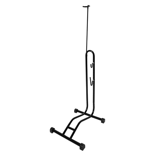 WELLGRO® Bike Stand - Steel, black, secure stand, hooks with plastic coating, 3 functions: suitable for horizontal and vertical hanging or placing upright.