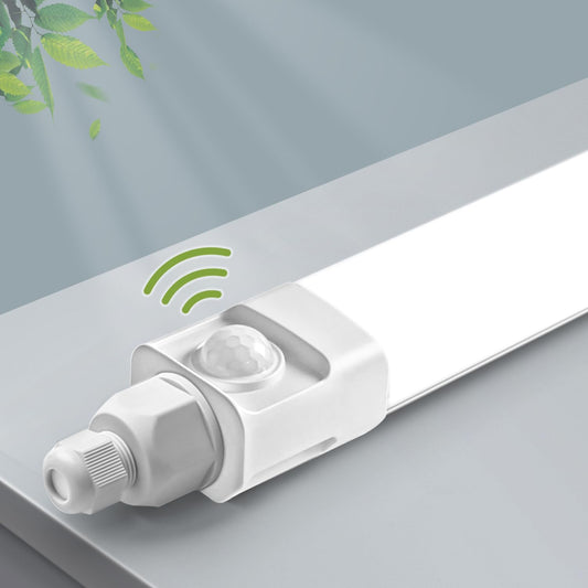 Surface-mounted LED moisture-proof luminaire 60cm with motion sensor, 18W 1800LM 4000K LED ceiling light sensor tube, linkable LED batten luminaire workshop lamp waterproof IP65 for garage balcony basement hallway staircase.