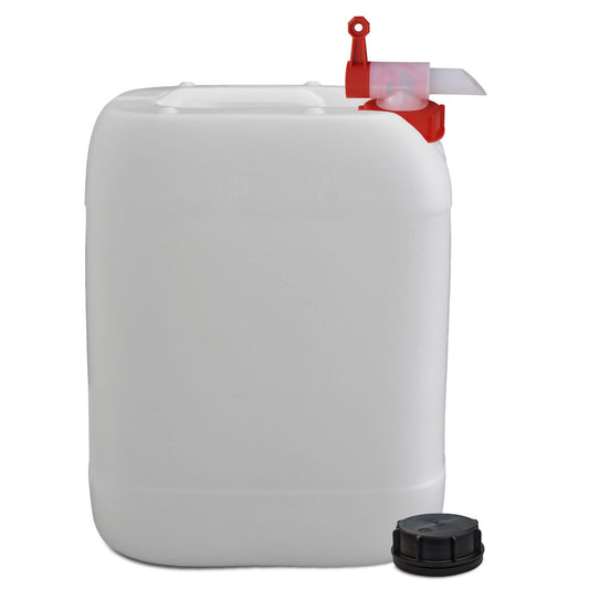 plasteo® 2X 20L water canister natural with screw cap & tap | BPA-free, food-safe, portable | Camping, automotive, outdoor | Made in Germany