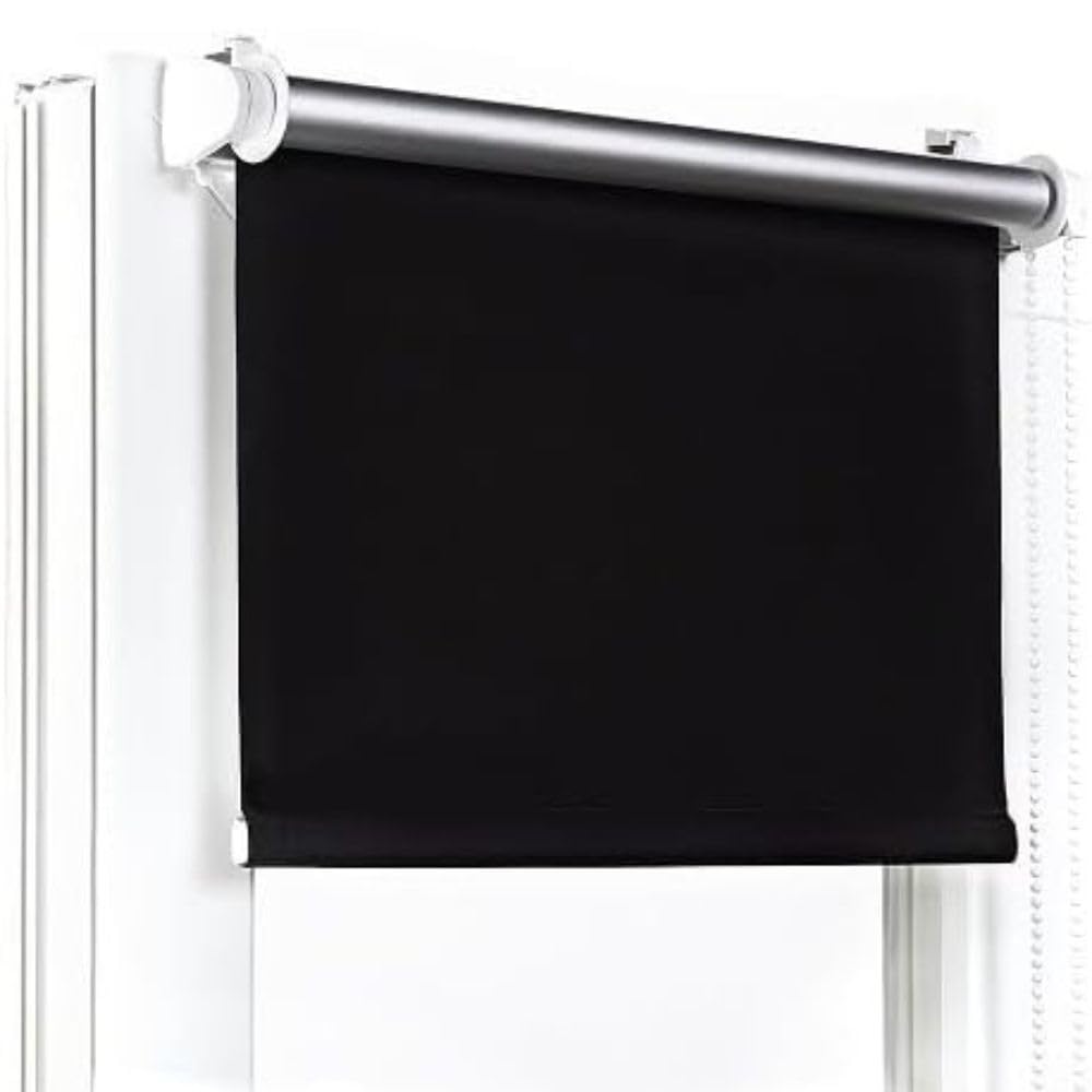 Window Decor - Black Window Roller Blinds Without Drilling - Blackout Roller Blind W35 x H150 cm - Clamp Blackout - Window Roller Blind for Patio Doors - Easy to Install Blackout Blind