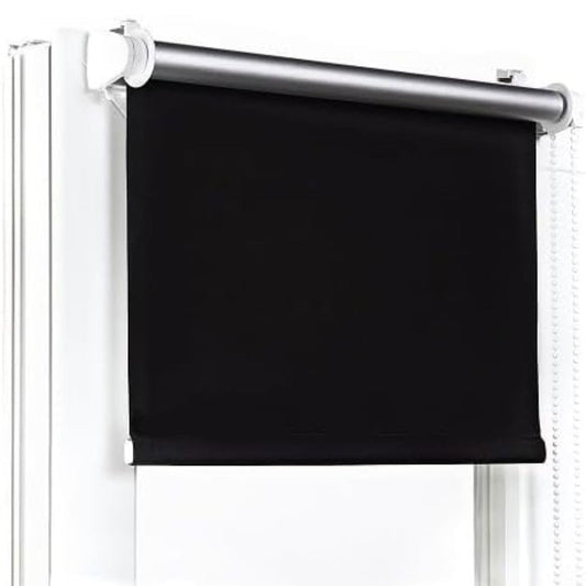 Window Decor - Black Window Roller Blinds Without Drilling - Blackout Roller Blind W35 x H150 cm - Clamp Blackout - Window Roller Blind for Patio Doors - Easy to Install Blackout Blind