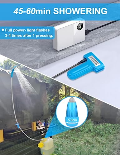 LIBERRWAY camping shower with pump, 45-60mins battery camping shower outdoor with 2-3.5 L/min water flow rechargeable battery and 1.8m shower hose water pump for garden travel car washing